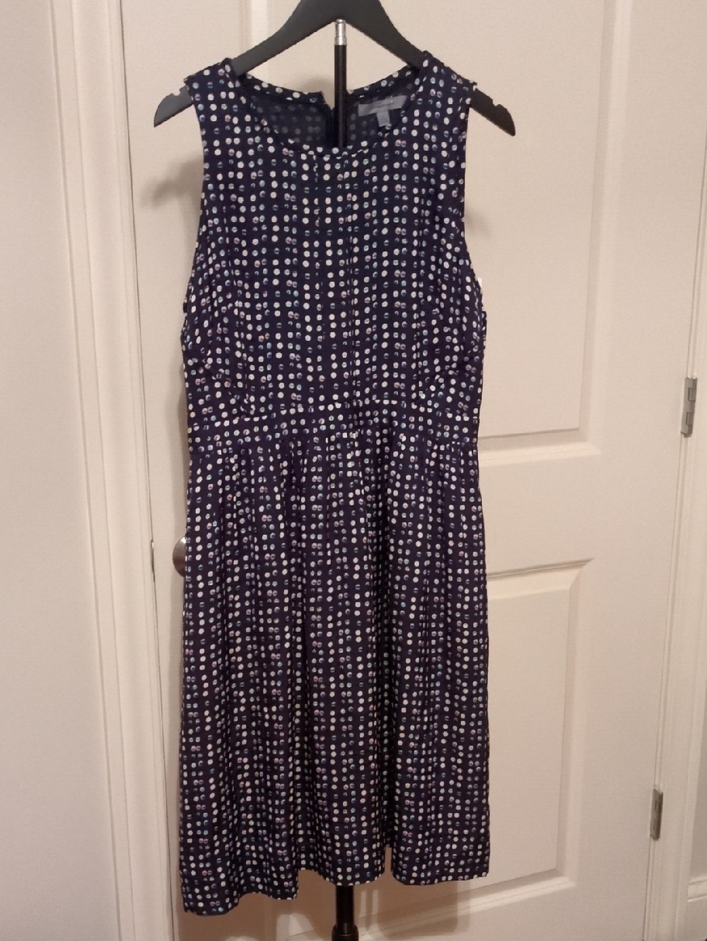 Still Sleeveless Navy Polka Dot Midi Dress